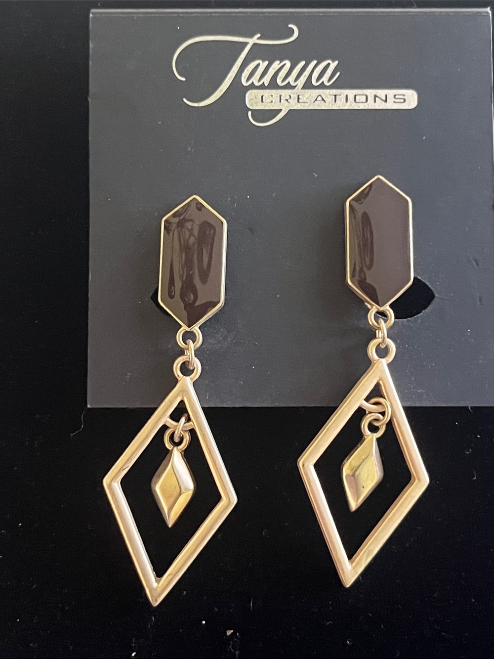 Gold and Brown Geometric Drop Earrings